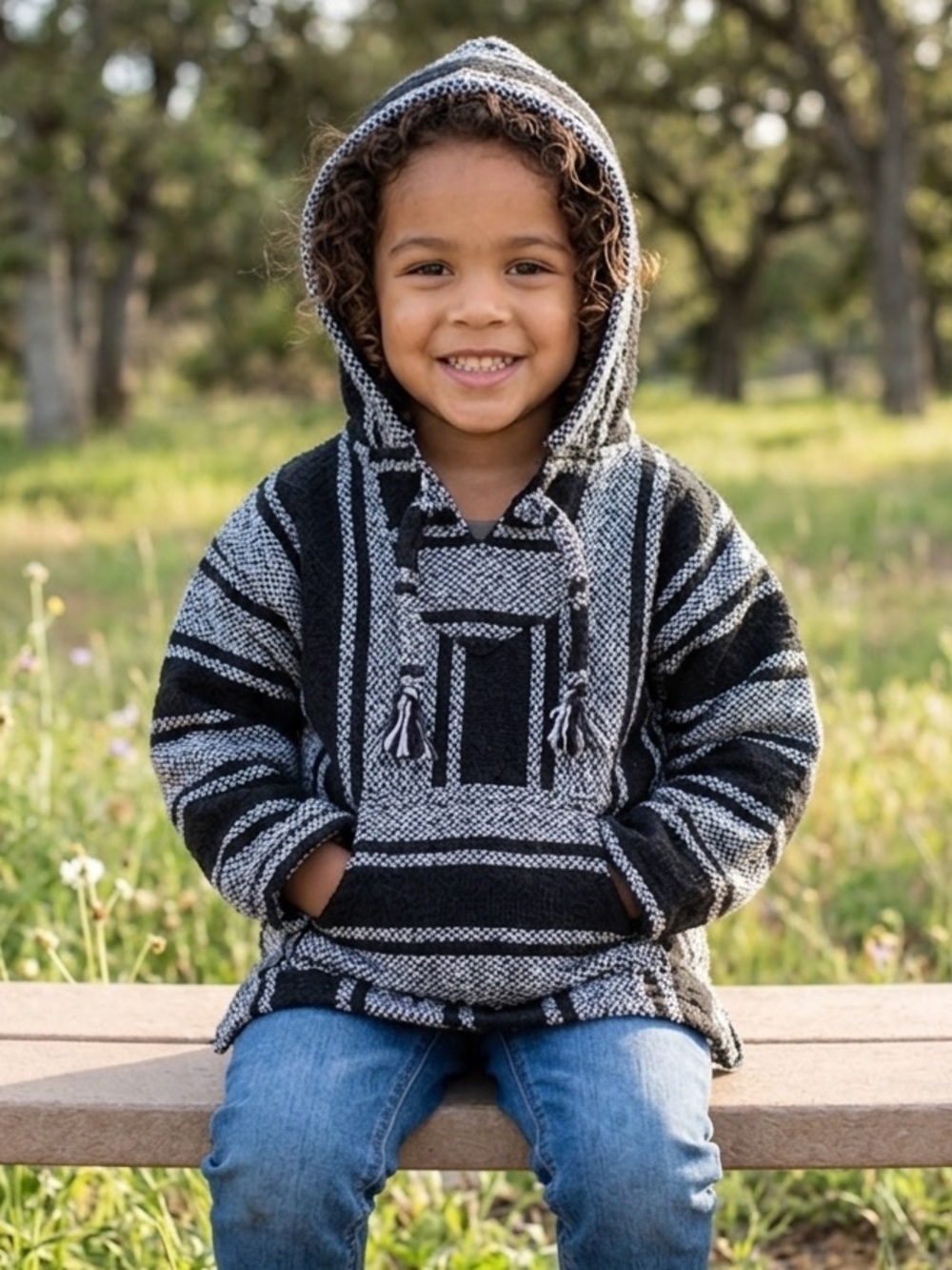 From Mexico 🇲🇽 kids youth Baja Boho hippy wool striped knit pullover hoodie